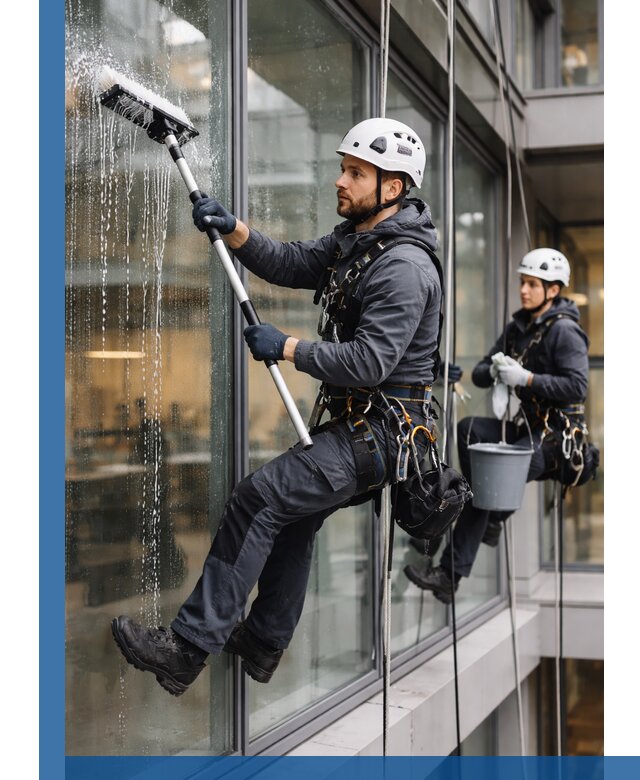 Профессиональная мойка витражей промышленными альпинистами в Канаше