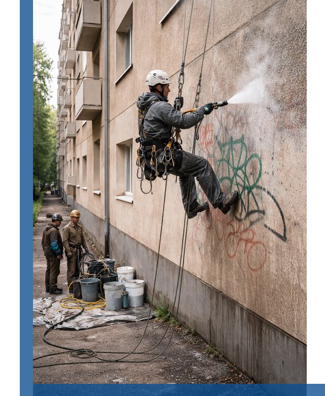 Удаление граффити с фасада в Канаше без следов и повреждений