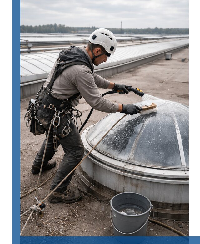 Мойка зенитных фонарей на кровле для промышленных объектов в Канаше