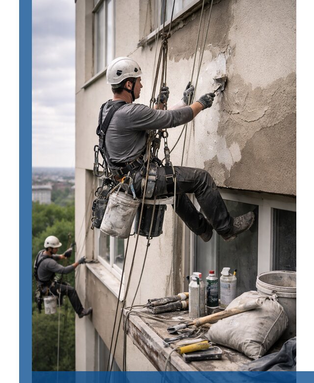 Косметический ремонт фасада зданий в Канаше промышленными альпинистами