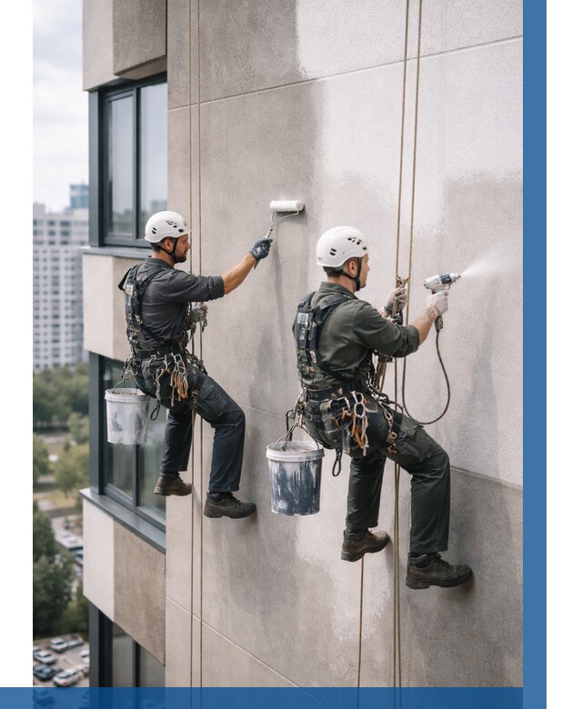 Покраска фасада альпинистами в Канаше от 308 р. | ВЫСОТНИК-Кна