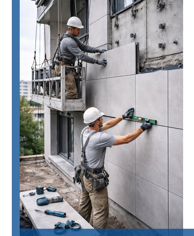 Монтаж керамогранита на фасад в Канаше под ключ с гарантией качества