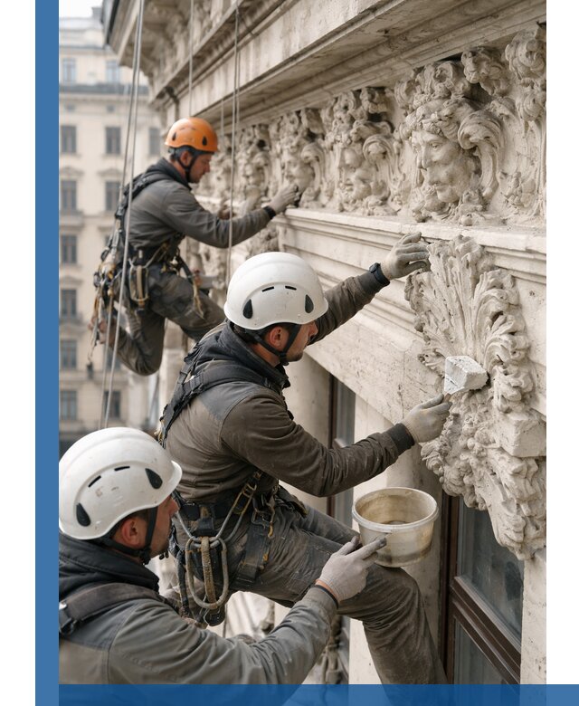 Реставрация фасадной лепнины с высотными работами в Канаше