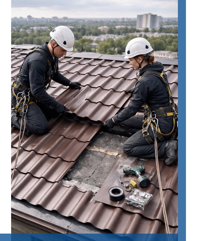 Ремонт металлочерепицы на крыше в Канаше от 924 р. | ВЫСОТНИК-Кна