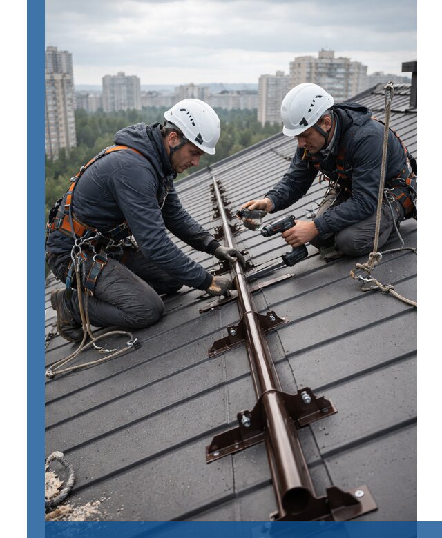 Монтаж снегозадержателей на кровле зданий в Канаше под ключ