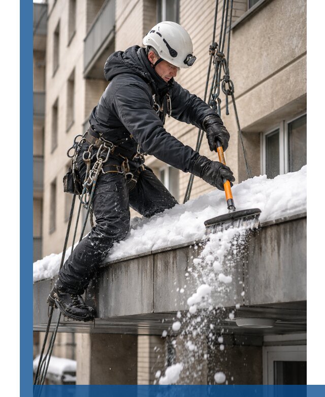 Очистка козырьков от снега в Канаше круглогодично безопасно