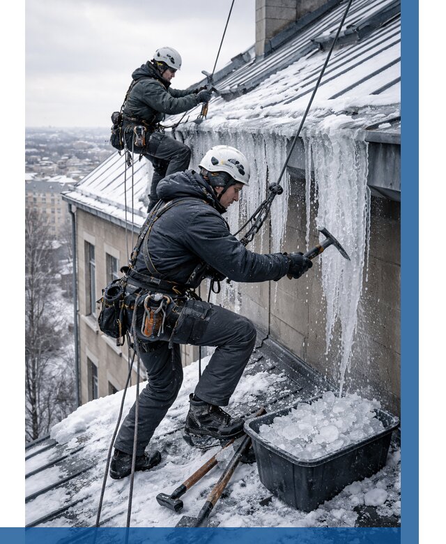 Удаление наледи с кровли в Канаше от 5650 р. | ВЫСОТНИК-Кна