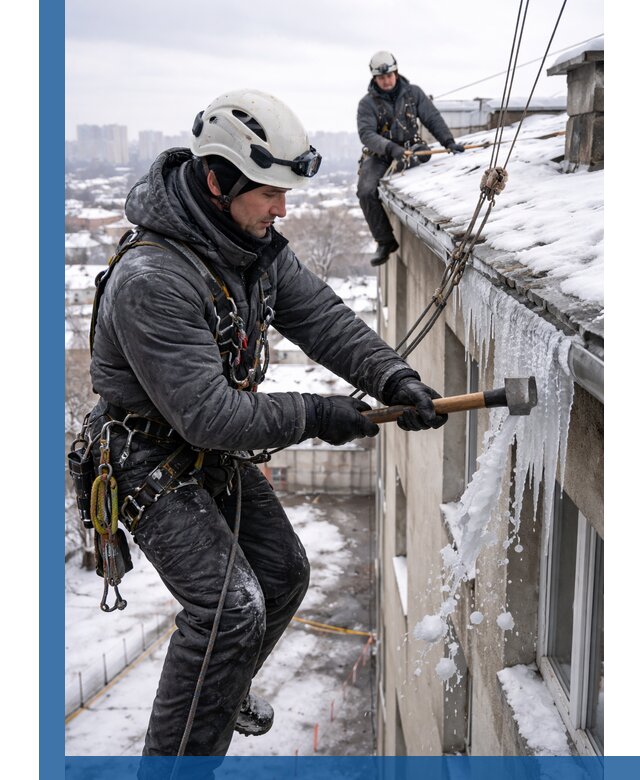 Сбивание и удаление сосулек с крыши в Канаше безопасно