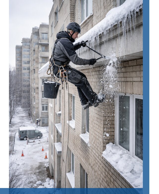 Удаление наледи с карнизов в Канаше от 360 р. | ВЫСОТНИК-Кна