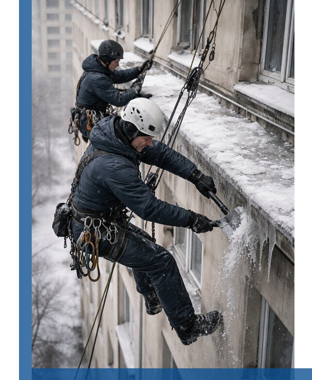 Удаление наледи и сосулек с карнизов в Канаше профессионально