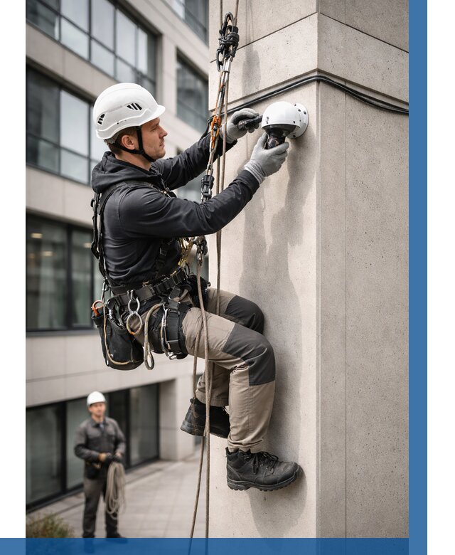 Монтаж камер видеонаблюдения на фасаде в Канаше от 8731 р.-ВЫСОТНИК-Кна