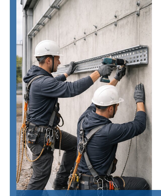 Монтаж кабельных лотков на фасаде зданий в Канаше с гарантией