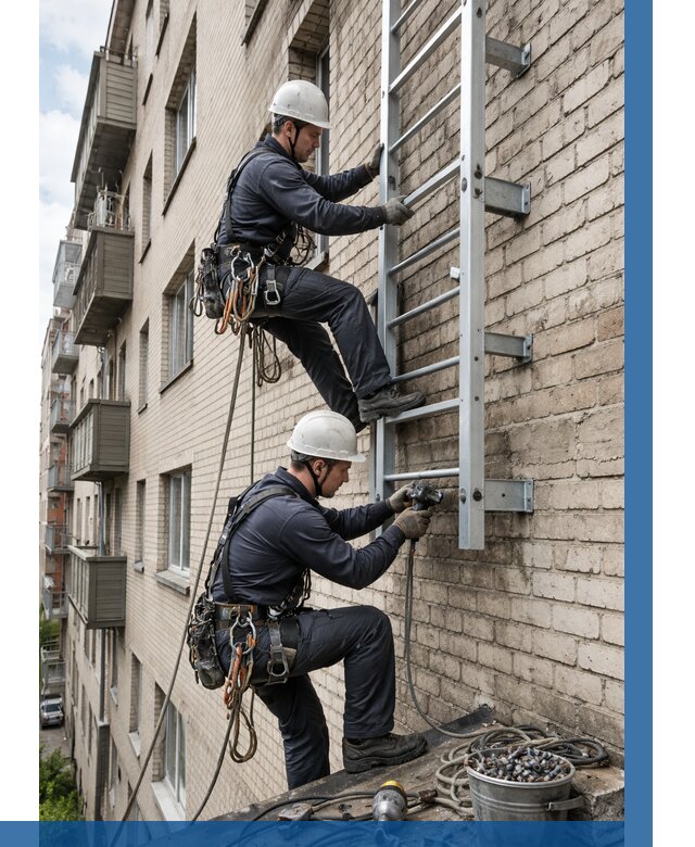 Монтаж пожарной лестницы в Канаше от 25680 р заказать у ВЫСОТНИК-Кна