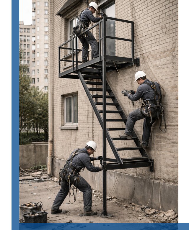 Монтаж пожарной лестницы в Канаше, установка и крепление