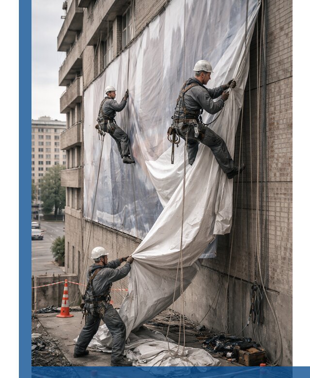 Демонтаж баннеров с фасада в Канаше оперативно и безопасно