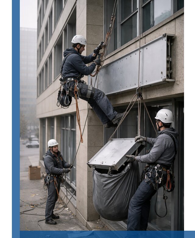 Демонтаж рекламной вывески с высотными работами в Канаше