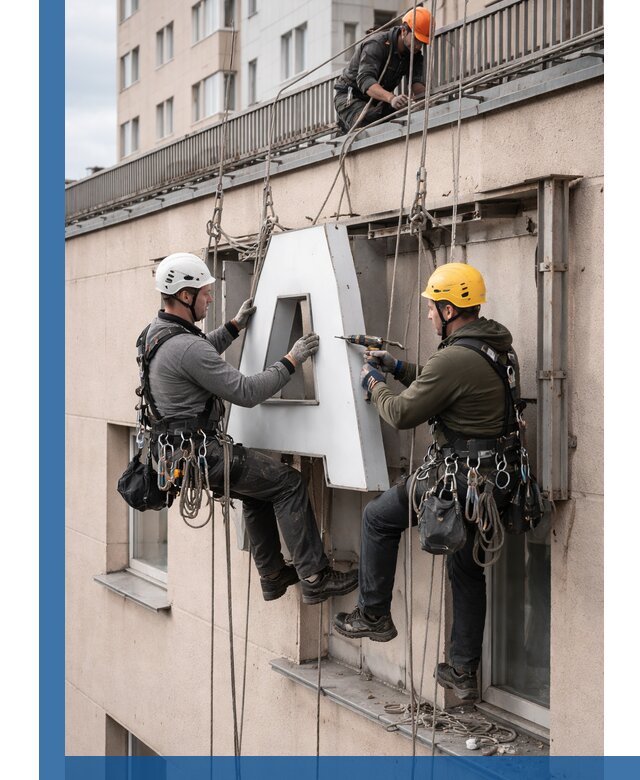 Ремонт и восстановление наружных вывесок на высоте в Канаше