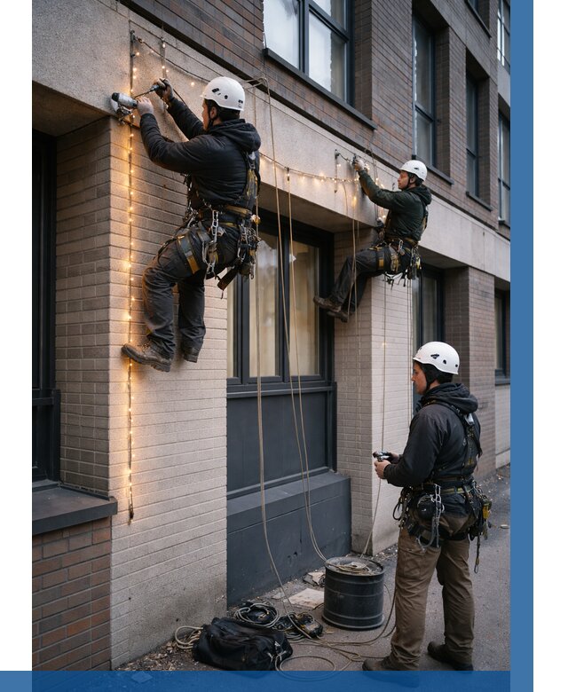 Монтаж гирлянд на фасаде в Канаше от 3595 р. | ВЫСОТНИК-Кна