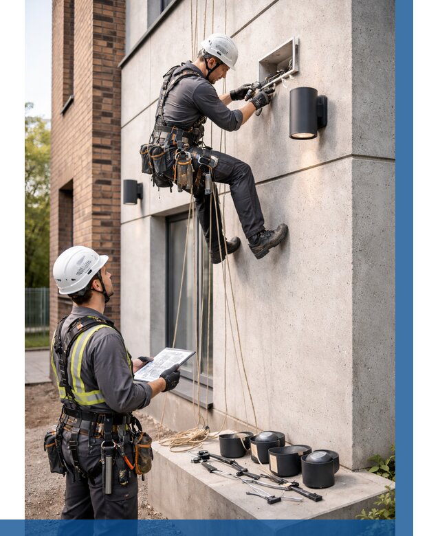 Монтаж фасадного освещения в Канаше от 2568 р. | ВЫСОТНИК-Кна