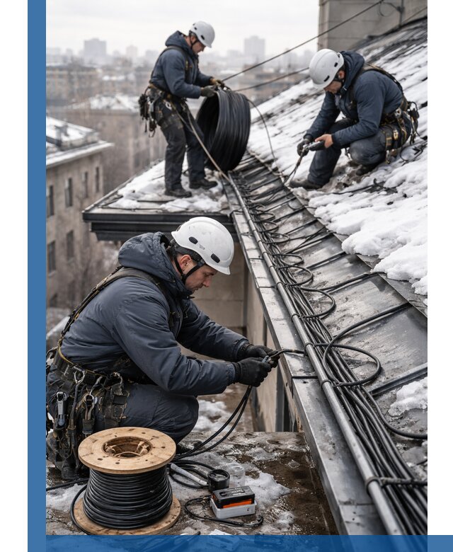 Монтаж греющего кабеля на кровле в Канаше под ключ