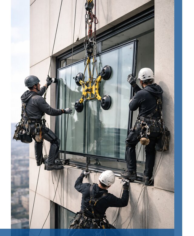 Монтаж стеклопакетов на высоте в Канаше от 3287 р. | ВЫСОТНИК-Кна