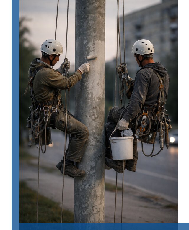 Покраска опор освещения и антикоррозийная защита в Канаше