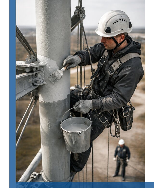 Покраска мачт связи в Канаше промышленными альпинистами