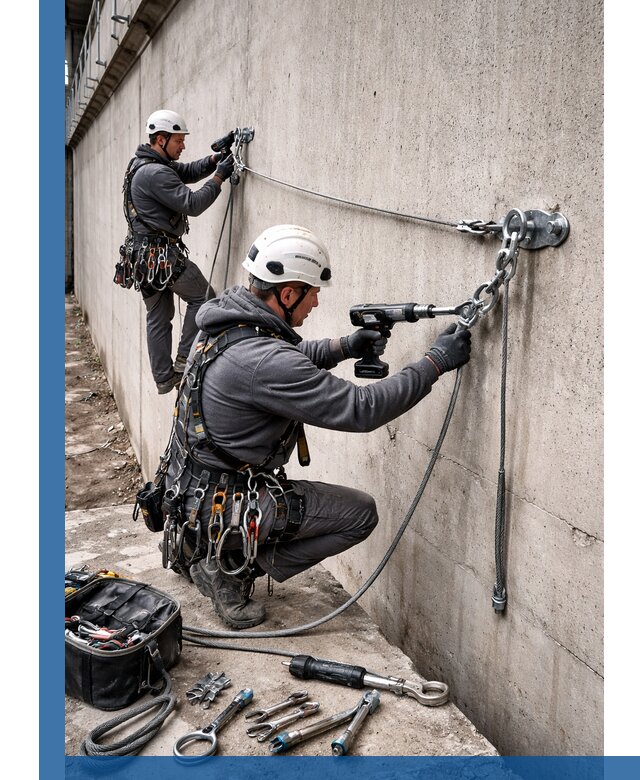 Монтаж анкерных линий высотной безопасности в Канаше